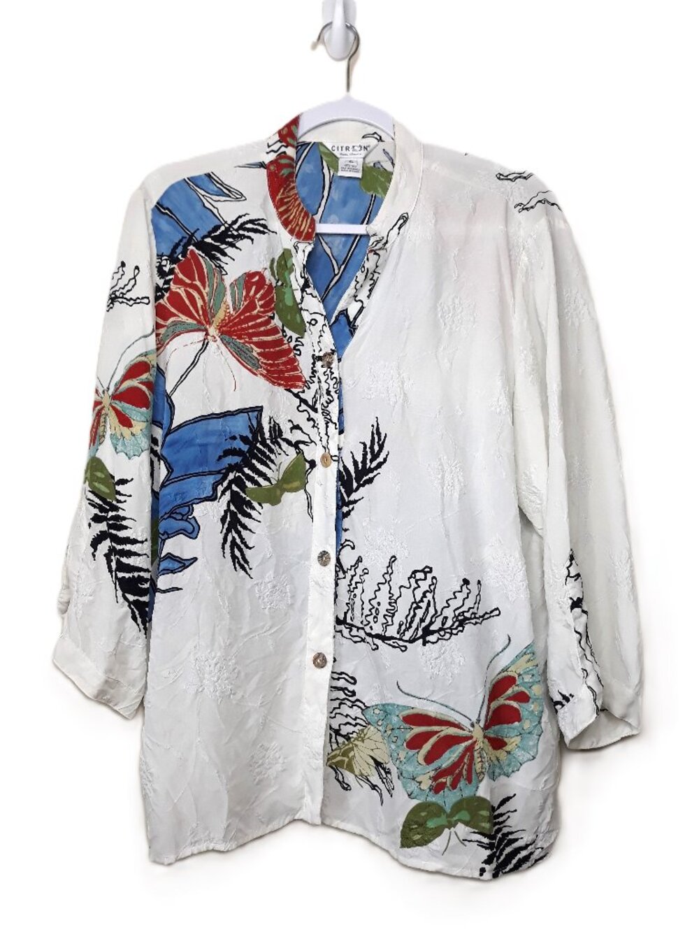 Citron Santa Monica Silk Floral Butterfly Top Lightweight Bohemian Artsy
